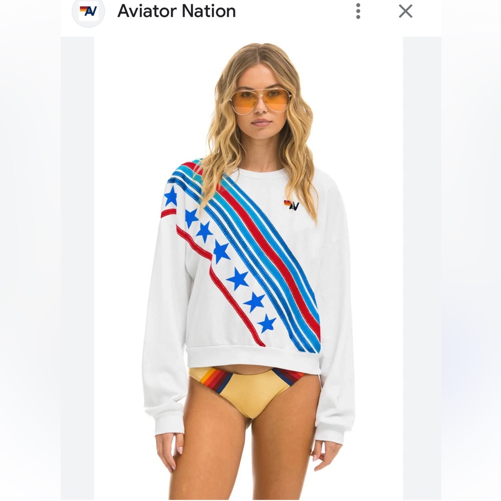 Aviator Nation Cross Stripe Stars Crew Sweatshirt